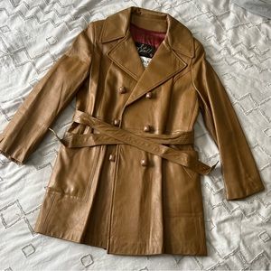 vintage 70s tan leather trench coat